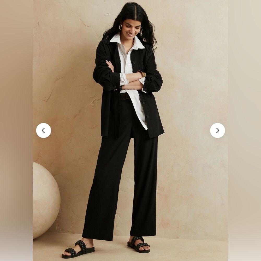 NWT Banana Republic Black High-Rise Wide-Leg Pant with Elastic Sides sz8
